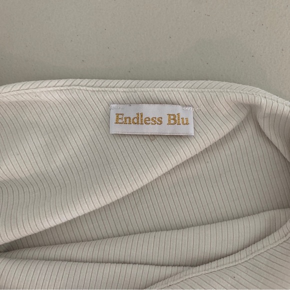 Endless Blu Off-white Cream Ribbed Textured One Shoulder Crop Top Shirt Large - Picture 4 of 7